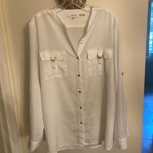 White, long sleeve Calvin Klein blouse. Size: XL